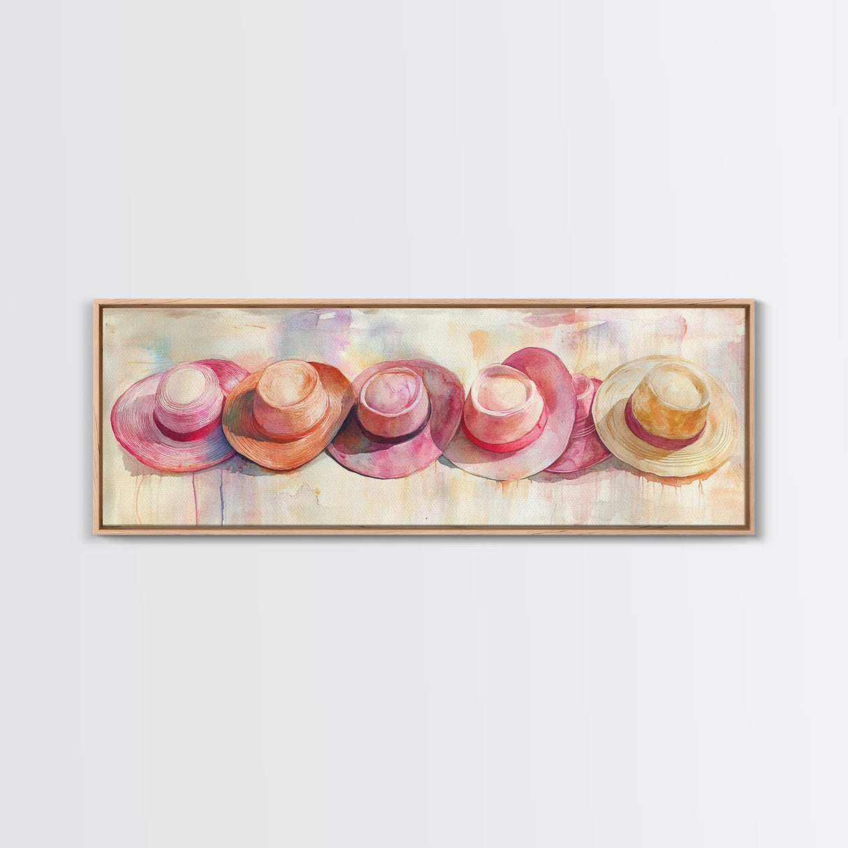 Pink Hats Wall Art Canvas Print Pearlescent Elements, Minimalist Abstract Artwork, Perfect Addition to Feminine Rustic Decor