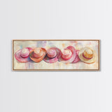 Pink Hats Wall Art Canvas Print Pearlescent Elements, Minimalist Abstract Artwork, Perfect Addition to Feminine Rustic Decor