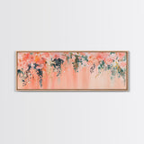 Floral Wildflower Painting Framed Canvas Print, Watercolor Botanical Prints in Peach and Green, Vertical Rustic Farmhouse Wall Art