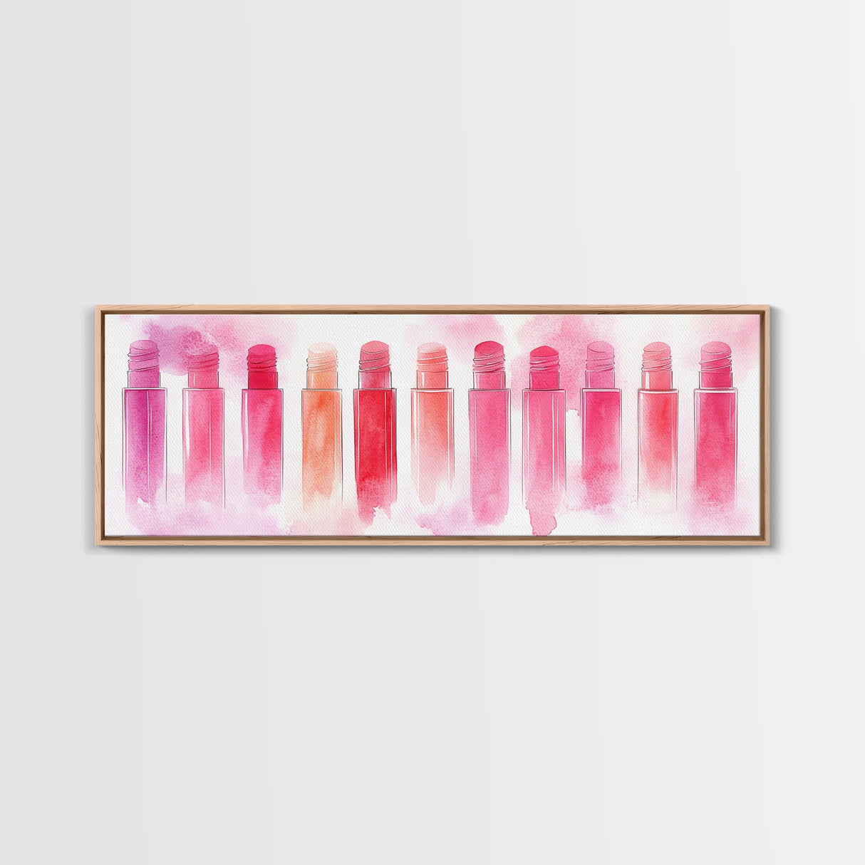 Pink Abstract Art Framed Canvas Print Featuring Lip Gloss Collection, Feminine Living Room Artwork, Boho Dorm Decor Gift Idea
