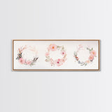 Wildflower Wreath Painting Framed Canvas Print in Pastel Pink and Green, Vertical Rustic Farmhouse Artwork, Botanical Gift Idea
