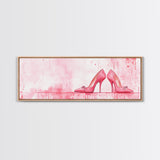 Light Pink Wall Art Framed Canvas Print Featuring Elegant High Heels, Feminine Bedroom Decor, Fashion Artwork Above Bed Idea