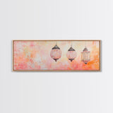 Moroccan Lanterns Canvas Print Pink Orange Wall Art Boho Decor Rustic Living Room Artwork Horizontal Farmhouse Style Gift Idea