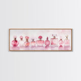 Framed Canvas Print Perfume Bottle Art Pink Abstract Art Feminine Decor Gift Idea Minimalist Living Room Wall Art Horizontal Painting