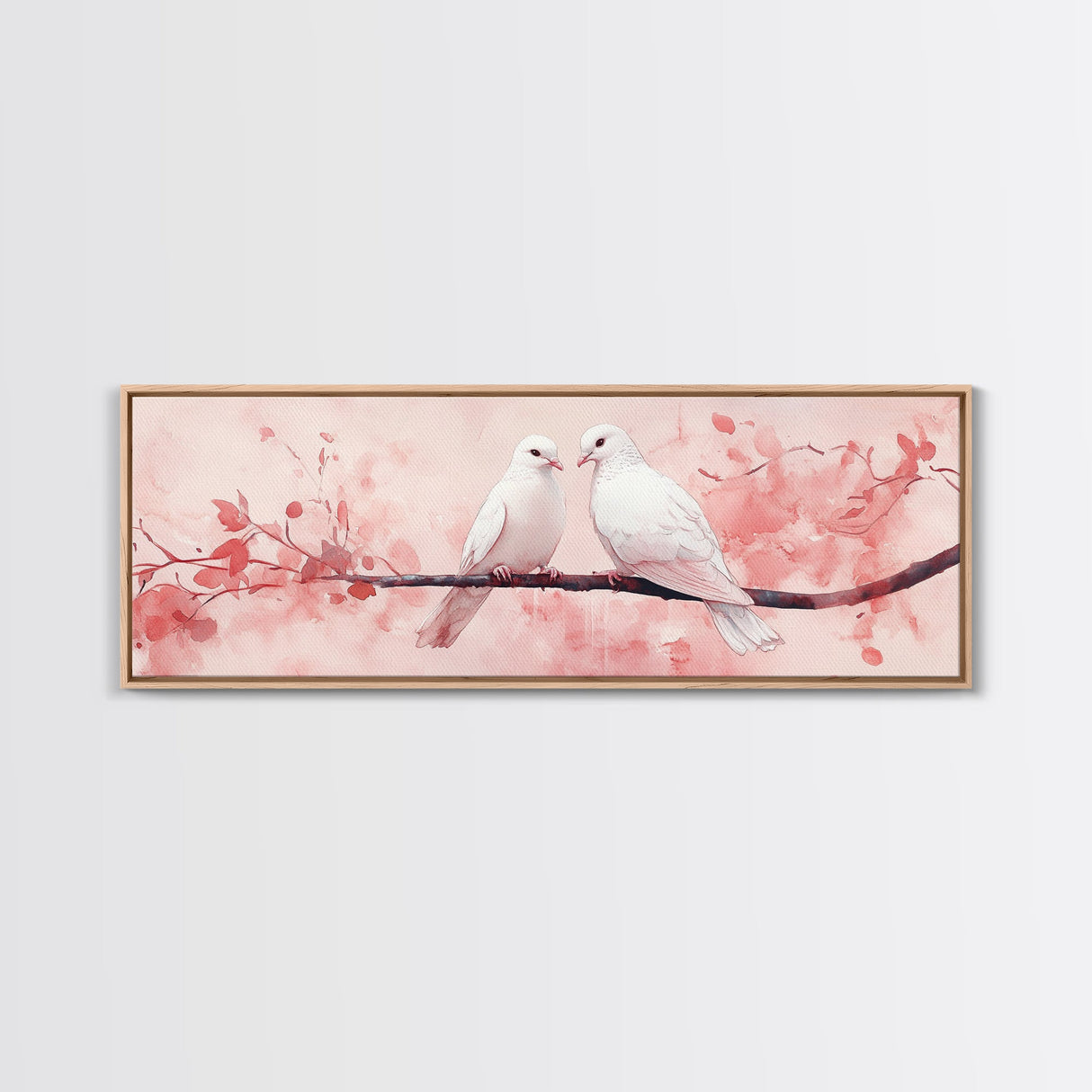 White Dove Painting on Cherry Branch, Canvas Print, Cherry Blossom Art, Bedroom Aesthetic, Whimsical Decor, Spring Wall Art Style