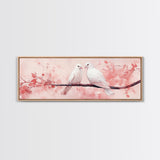 White Dove Painting on Cherry Branch, Canvas Print, Cherry Blossom Art, Bedroom Aesthetic, Whimsical Decor, Spring Wall Art Style