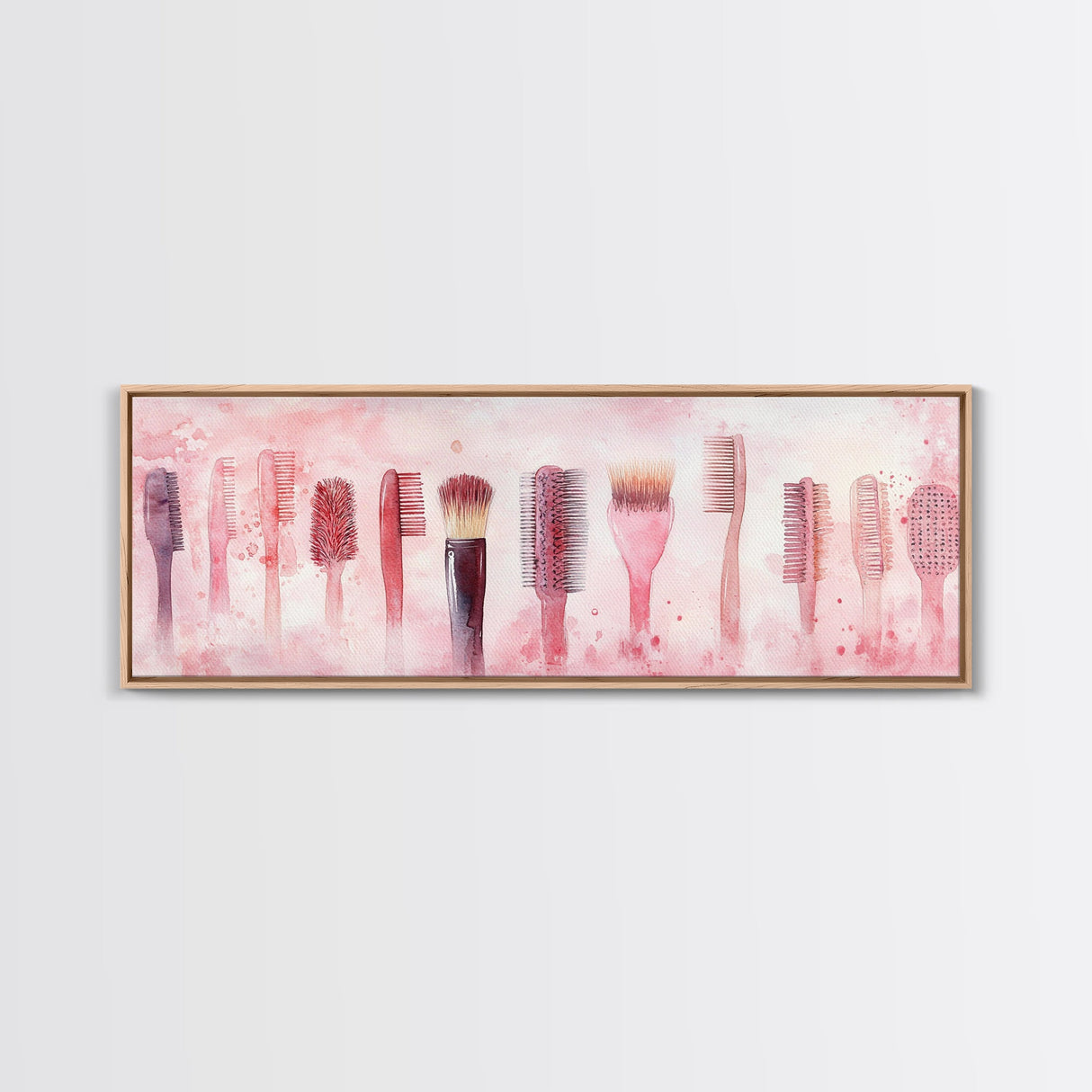 Light Pink Combs and Brushes Wall Art, Framed Canvas Print, Feminine Whimsical Art, Makeup Room Wall Art, Girly Room Decor