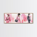 Fashion Illustration Wall Art, Framed Canvas Print, Light Pink and Black Modern Style, Above Sofa Artwork, Whimsical Statement Piece