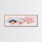 Floral Hand Fan Art Framed Canvas Print Chinoiserie Pink Wall Art Botanical Prints Horizontal Bedroom Living Room Décor Gift Idea