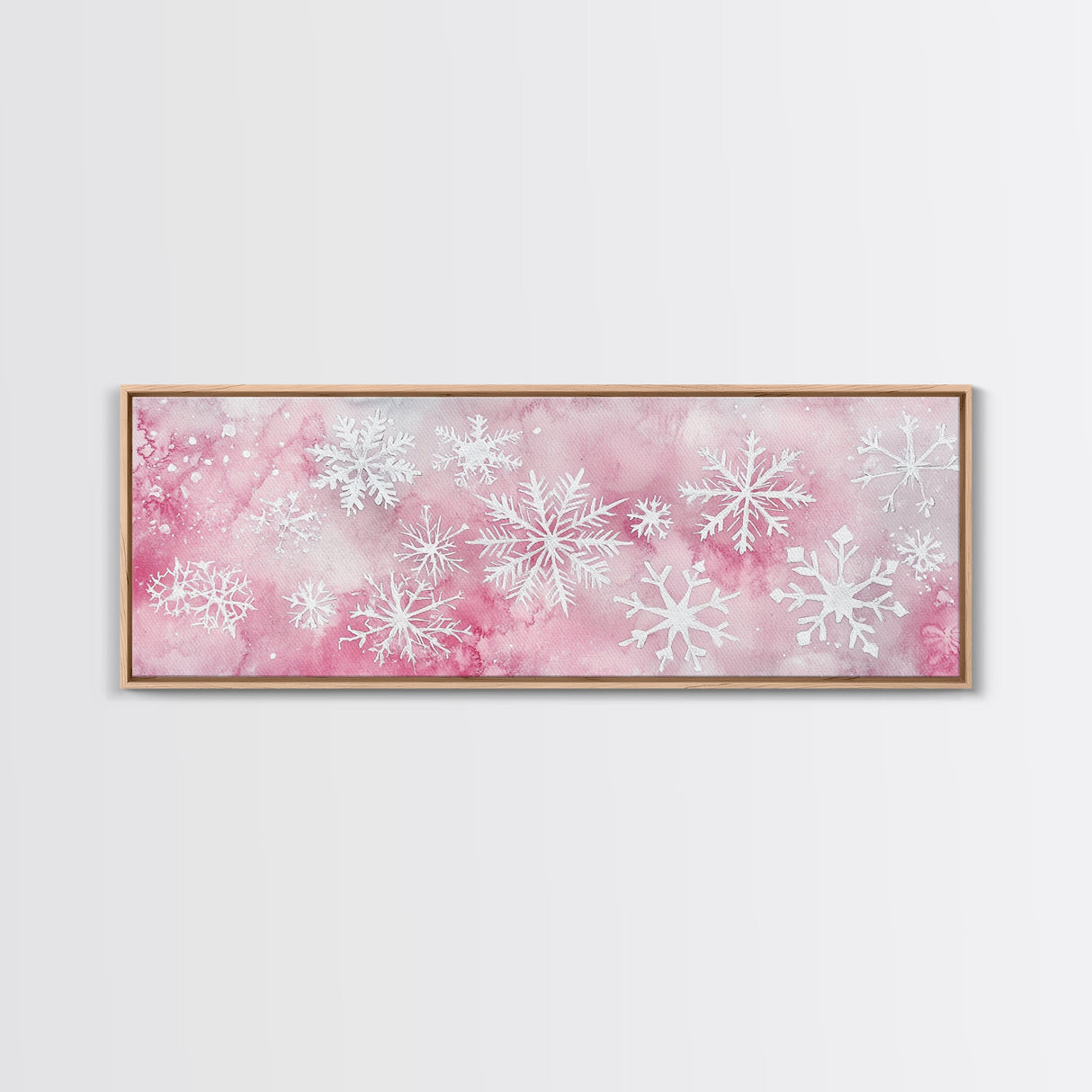 Delicate Snowflake Art Framed Canvas Print Light Pink Wall Art Minimalist Winter Décor Bedroom Living Room Artwork Horizontal Gift