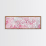 Delicate Snowflake Art Framed Canvas Print Light Pink Wall Art Minimalist Winter Décor Bedroom Living Room Artwork Horizontal Gift