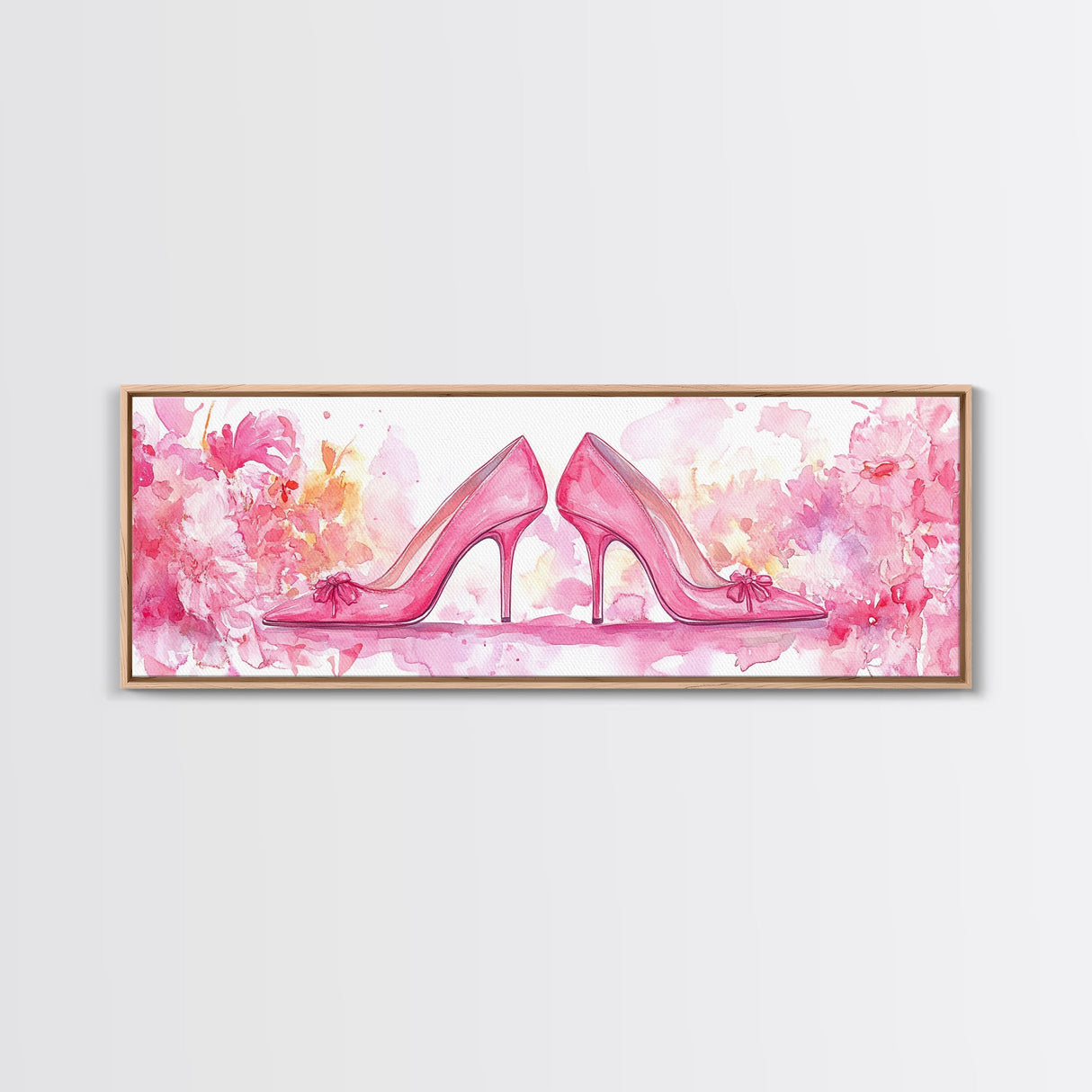 Feminine High Heel Art Framed Canvas Print Pink Wall Art Fashion Inspired Décor Bedroom Living Room Artwork Light Pastel Art Gift