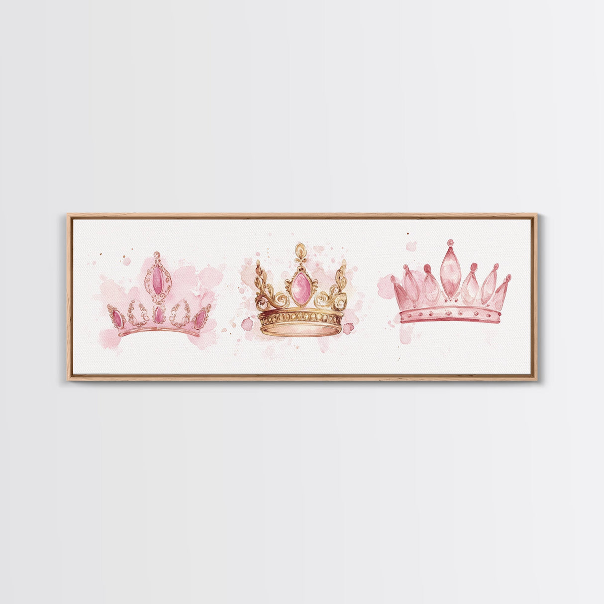 Framed Canvas Print of Elegant Crowns in Pink and Gold Perfect Gift Idea or Dorm Room Light Pink Wall Art with Royal Aesthetic