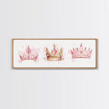 Framed Canvas Print of Elegant Crowns in Pink and Gold Perfect Gift Idea or Dorm Room Light Pink Wall Art with Royal Aesthetic