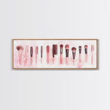 Framed Canvas Print of Makeup Brushes and Combs in Pink Ideal Gift Idea with Whimsical Art for Vanity or Beauty Room Wall Decor