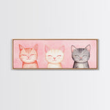 Framed Canvas Print of Whimsical Cat Portraits in Pink Shades Featuring Cute Wall Art for Pet Lovers’ Room or Playful Dorm Decor