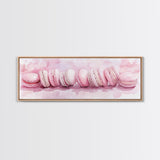 Whimsical Macarons Pink Wall Art Framed Canvas Print Extra Wide Horizontal Dessert Painting Food Review Kitchen Art