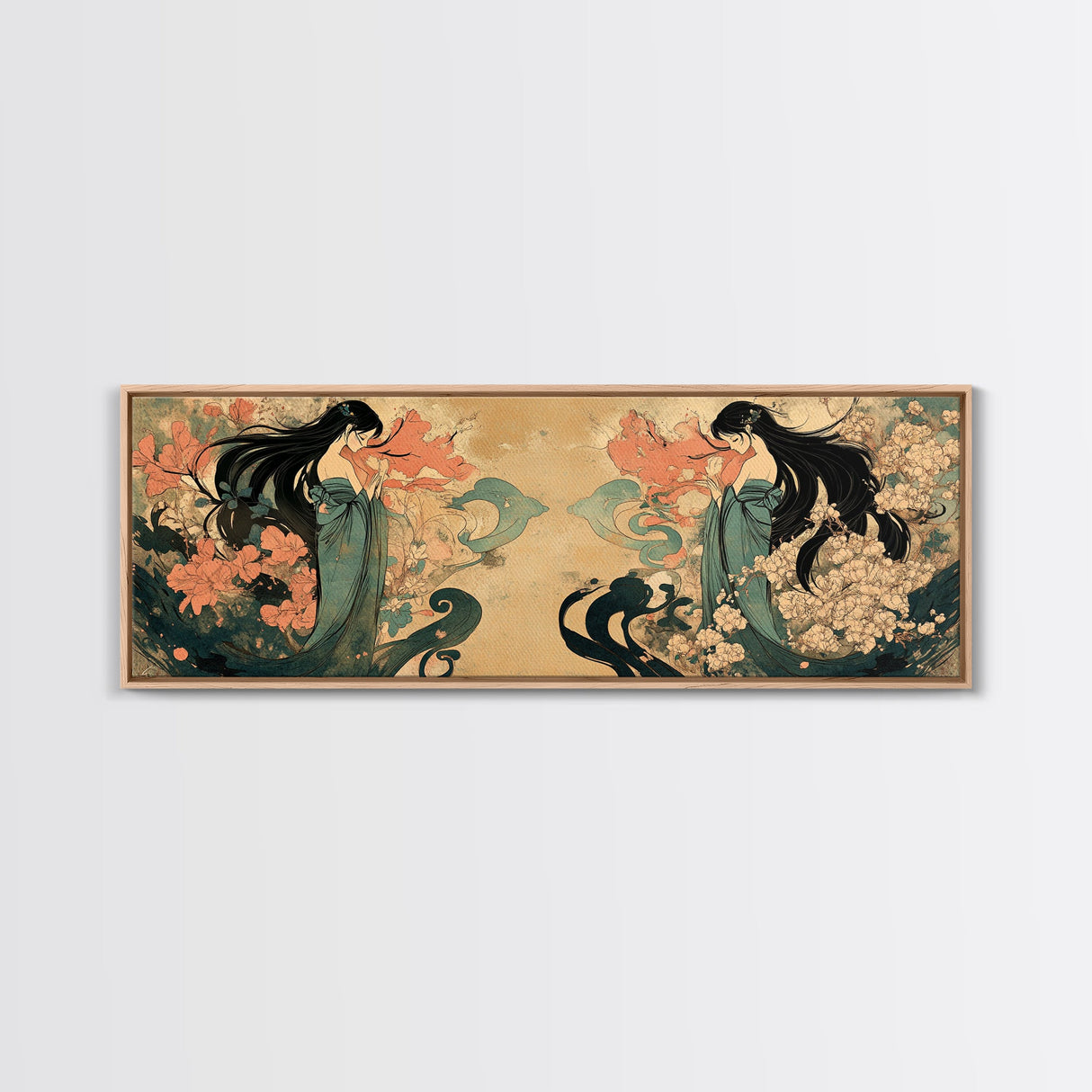 Art Nouveau Framed Canvas Print Goddess Art Print Feminine Boho Artwork Wildflower Wall Art Bedroom Artwork Guest Room Decor