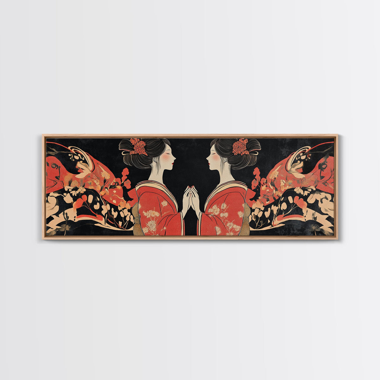 Elegant Geisha Framed Canvas Print Chinoiserie Art Nouveau Print Japanese Zen Art Gift Idea for Her Bedroom Living Room Wall Decor