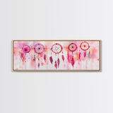 Dreamcatcher Canvas Print, Pink Orange Wall Art with Whimsical Artistic Feathers, Boho Art Idea for Living Room or Above Couch