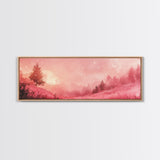 Misty Pink Landscape Canvas Print Forest at Dusk Painting Light Pink Wall Art Smoky Mountain Art Panoramic Art Bedroom Decor Gift