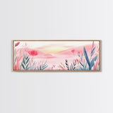 Wildflower Horizon Canvas Print, Light Pink Coastal Landscape Art, Panoramic Wall Art, Above Sofa Decor, Nature-Inspired Artwork