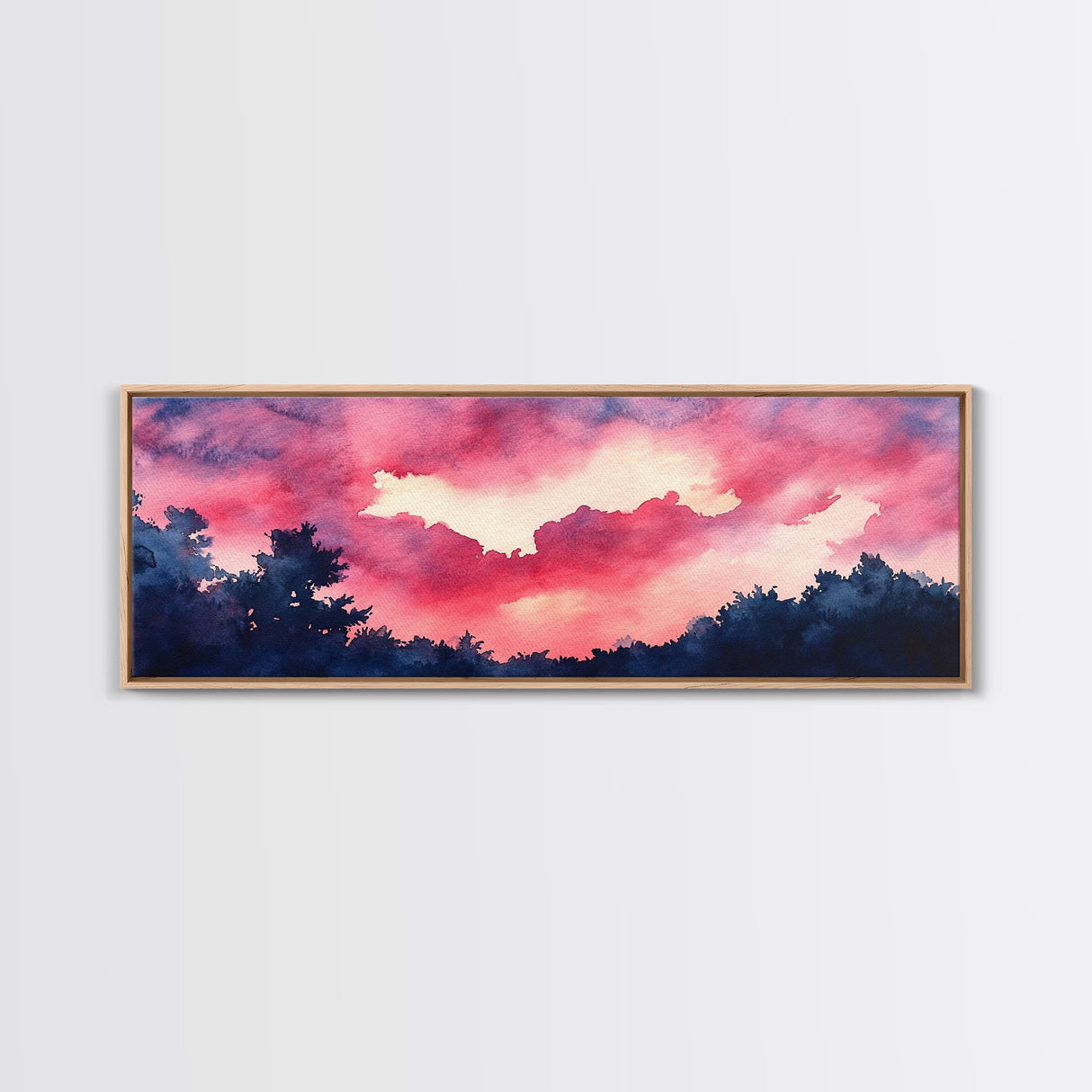 Forest Sunset Framed Canvas Print, Moody Evening Sky Painting, Smoky Mountain Landscape Art, Living Room or Bedroom Wall Decor