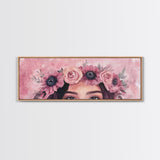Floral Crown Canvas Print Pink Rose Painting Goddess Art Print Feminine Wall Art Botanical Artwork Whimsical Framed Bedroom Art
