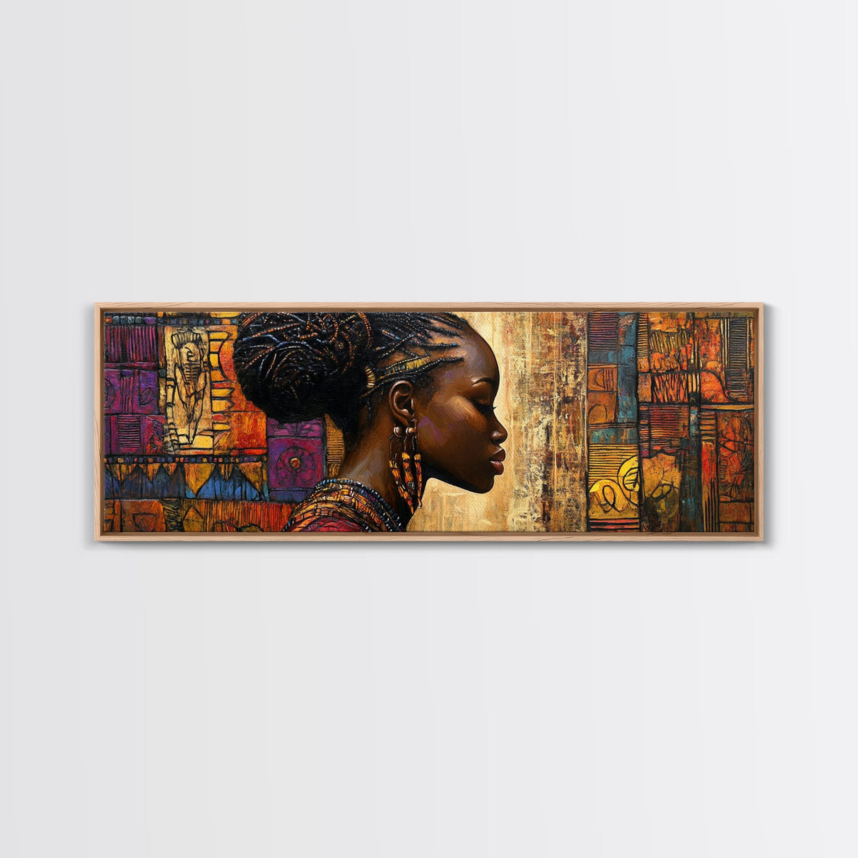 Framed Canvas Print Vibrant African Art Golden Tones Minimalist Decor Rustic Wall Art Original Painting Unique Gift Idea