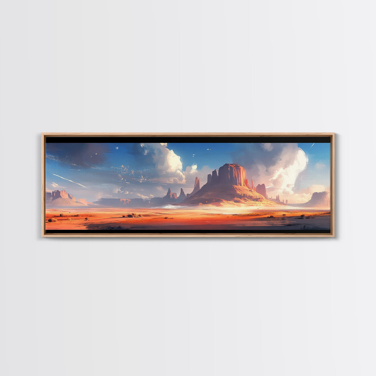 Majestic Desert Landscape Framed Canvas Print, Panoramic Painting, Southwest Wall Art, Above Bed Art, Rustic Decor, Living Room Art