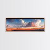 Majestic Desert Landscape Framed Canvas Print, Panoramic Painting, Southwest Wall Art, Above Bed Art, Rustic Decor, Living Room Art