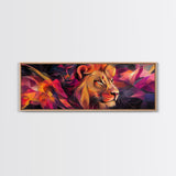 Majestic Lion Glow Framed Canvas Print, Vibrant Wall Art, Rustic Painting, Bedroom Decor, Gift Idea, Above Couch Art, Living Room Art
