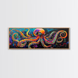 Octopus Art Canvas Print with Bright Neon Colors, Whimsical Art, Coastal Decor, Nautical Wall Art, Tall Skinny Art, Above Bed Wall Art