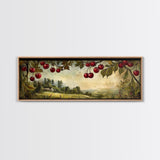 Framed Canvas Print Cherries Wall Art Panoramic Rustic Decor Living Room Horizontal Landscape Art Farmhouse Gift Idea Painting