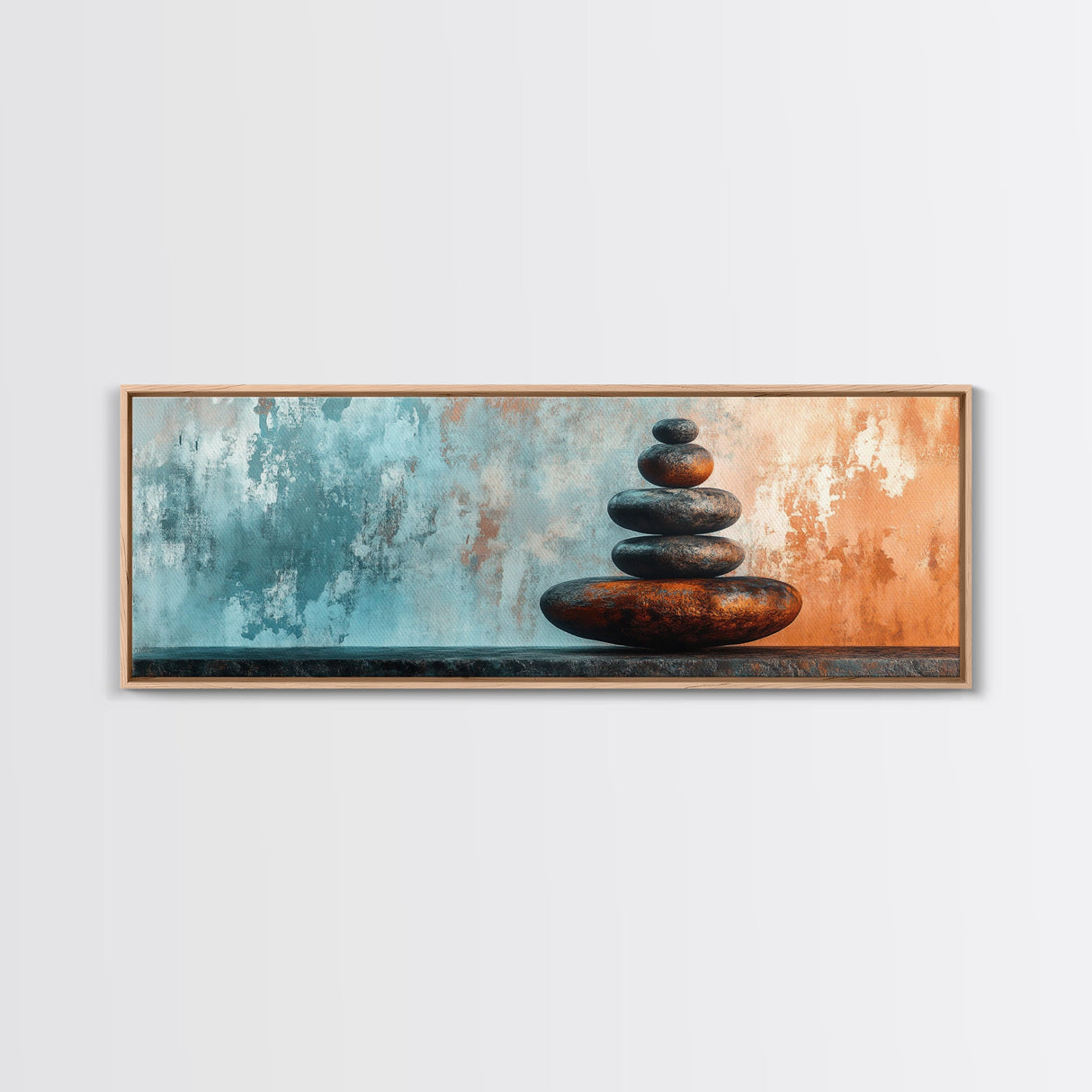 Textured Zen Framed Canvas Print Sand Patterns Stacked Stones Modern Wabi Sabi Minimalist Decor Bedroom Art Idea