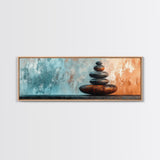 Textured Zen Framed Canvas Print Sand Patterns Stacked Stones Modern Wabi Sabi Minimalist Decor Bedroom Art Idea
