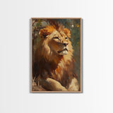 Regal Lion Oil Painting Framed Canvas Print – Rustic Decor Wall Art, African Lion Wildlife, Above Couch Art, Bold Statement Piece