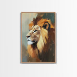 Lion Profile Oil Painting Framed Canvas Print – African Inspired Wildlife Art, Rustic Decor Above Bed Wall Art, Gift Idea Living Room