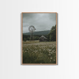 Framed Canvas Print Windmill Wall Art Rustic Barn Landscape Farmhouse Decor Above Couch Country Artwork Gift Idea Living Room Art