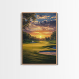 Golf Sunset Canvas Print, Scenic Landscape Painting, Farmhouse Living Room Art, Horizontal Rustic Decor, Gift Idea for Him