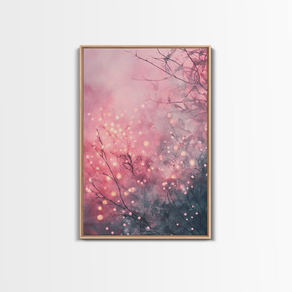 Soft Pink Glow Framed Canvas Print | Cherry Blossom Painting | Light Pink Wall Art | Wabi Sabi Art | Above Sofa Decor | Living Room Art