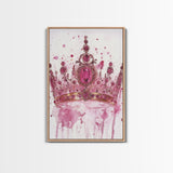 Regal jeweled crown painting featuring framed canvas print, moody art, pink wall art for dorm, unique goddess art print decor