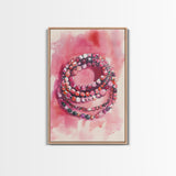 Vibrant gemstone bracelet painting with framed canvas print, gemstone painting, pink abstract art, moody art, living room decor