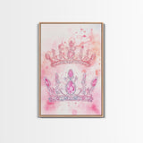 Twin jeweled crown painting featuring framed canvas print, whimsical art, light pink wall art, goddess art print, gift idea decor