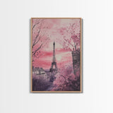 Paris Eiffel Tower Canvas Print Cherry Blossom Painting Romantic Cityscape Art Bedroom Wall Art Boho Dorm Rustic Decor Gift