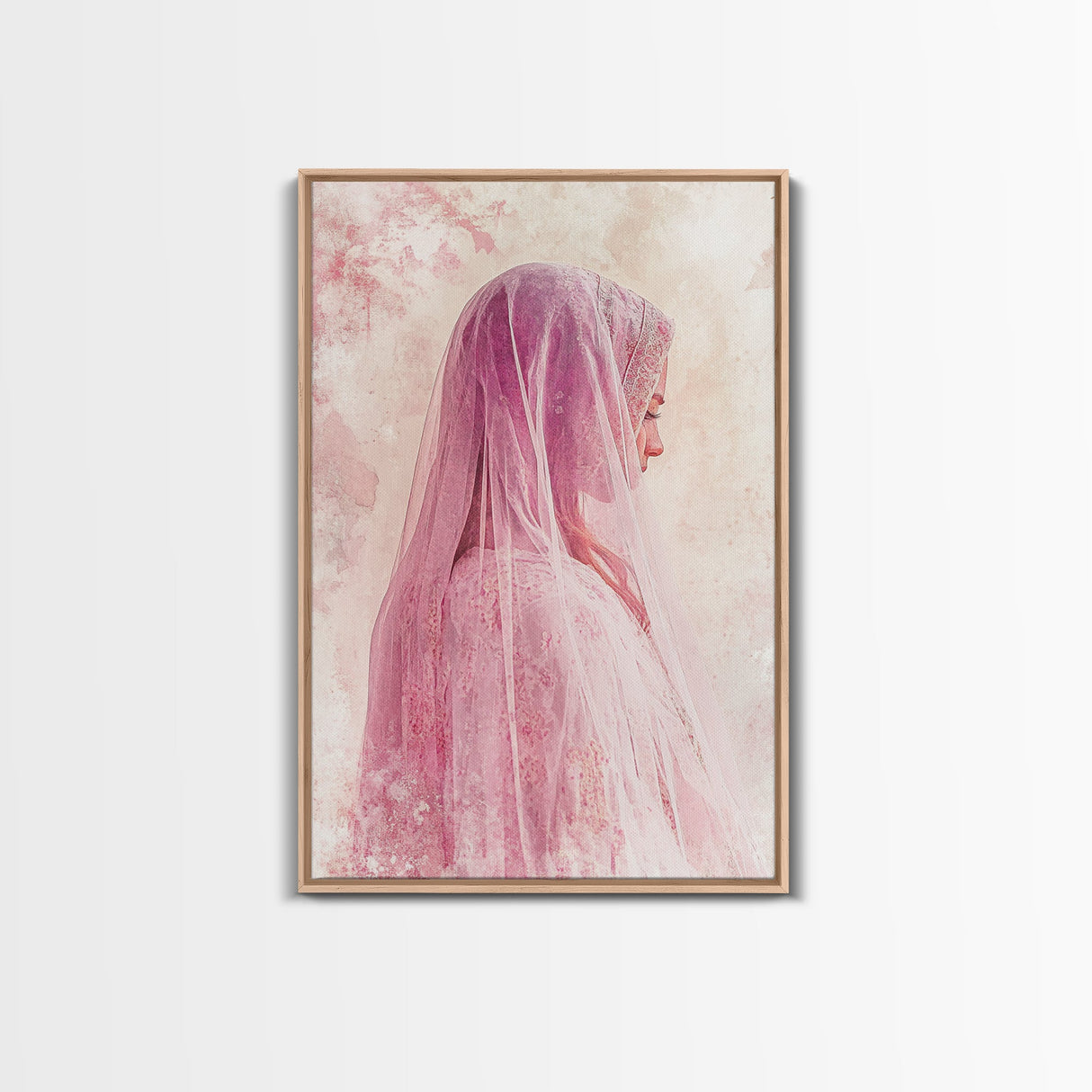 Feminine Veil Portrait Canvas Print Light Pink Wall Art Afrocentric Wall Art Moody Art Living Room Decor Romantic Room Aesthetic