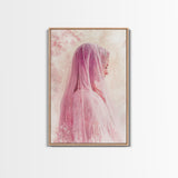 Feminine Veil Portrait Canvas Print Light Pink Wall Art Afrocentric Wall Art Moody Art Living Room Decor Romantic Room Aesthetic