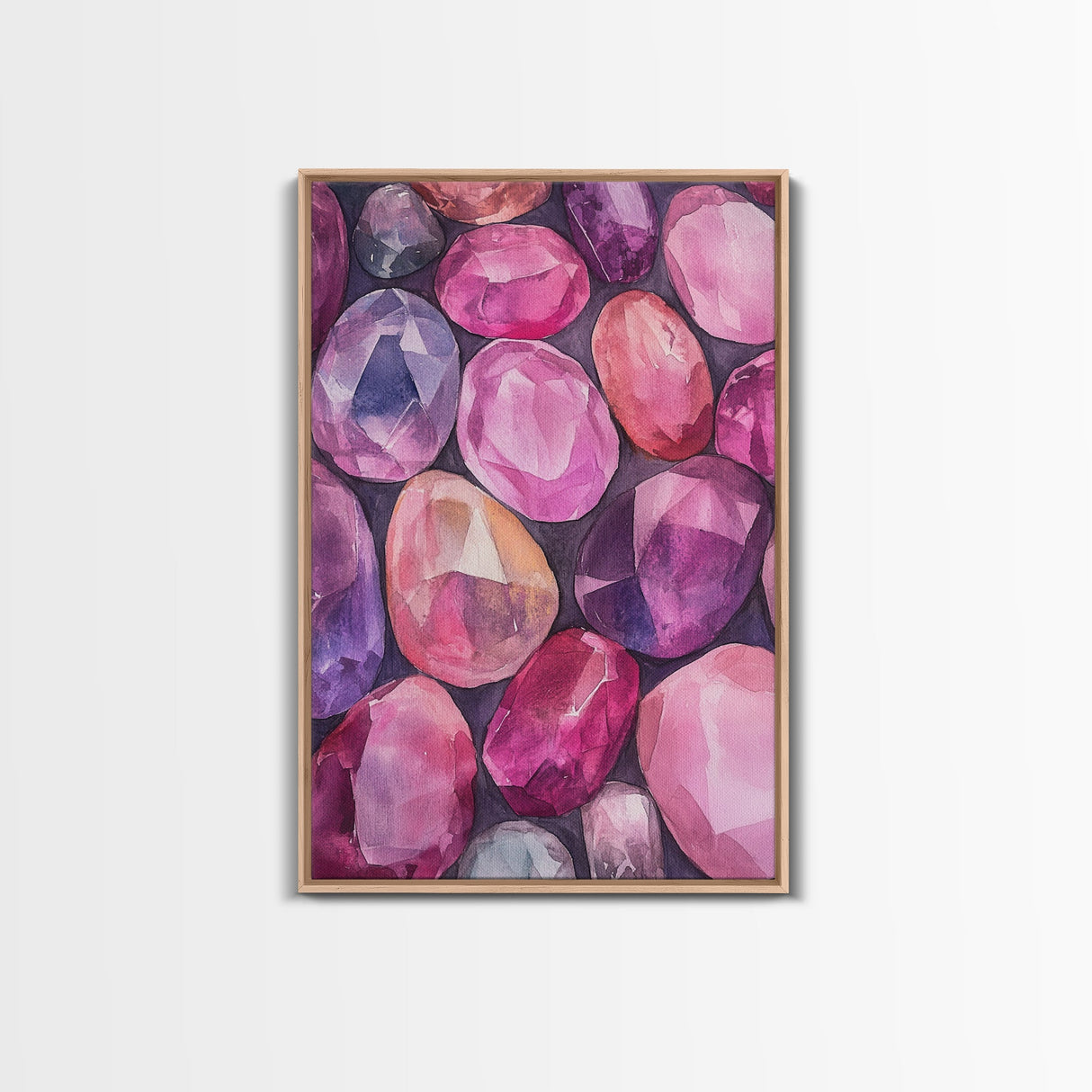 Gemstone Painting Canvas Print Vibrant Abstract Art Geometric Wall Art Pink Orange Wall Art Living Room Decor Modern Aesthetic