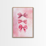 Pink Ribbon Trio Canvas Print, Feminine Wall Art, Light Pink Wall Art, Gift Idea for Her, Whimsical Art, Minimalist Art, Bedroom Wall Decor