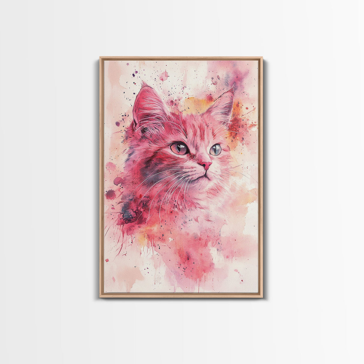 Pink Cat Portrait Canvas Print, Whimsical Art, Feline Wall Art, Light Pink Wall Art, Bedroom Art, Artistic Decor, Gift Idea for Cat Lovers